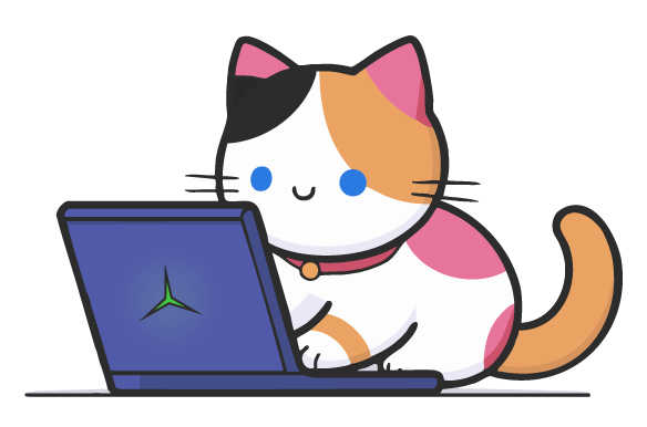 Illustration of a cat at a computer desk, representing a designer