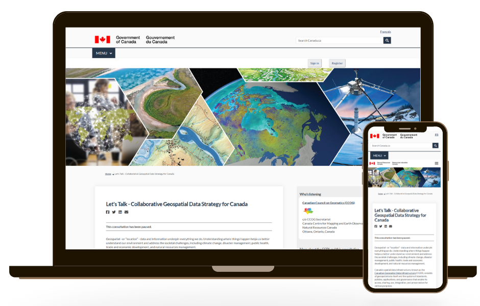 Let's Talk - Collaborative Geospatial Data Strategy for Canada Mockups